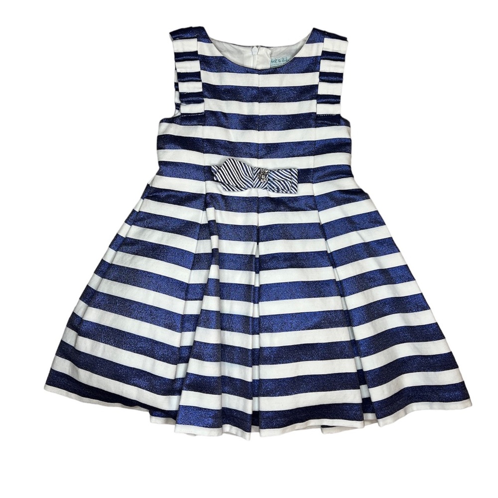 Abel & Lula Girls Striped Metallic Blue and White Summer Dress size 5/ 110 cm